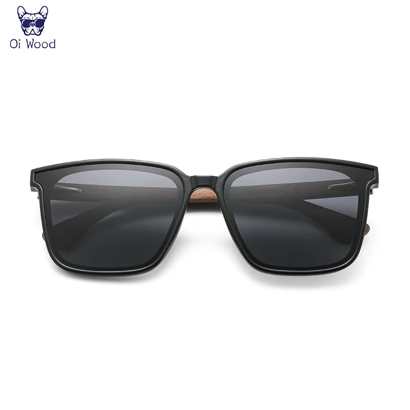 Óculos de Sol Quadrado Oi Wood – Madeira Natural, Lentes Polarizadas UV400, Luxo e Estilo Elegante Unissex