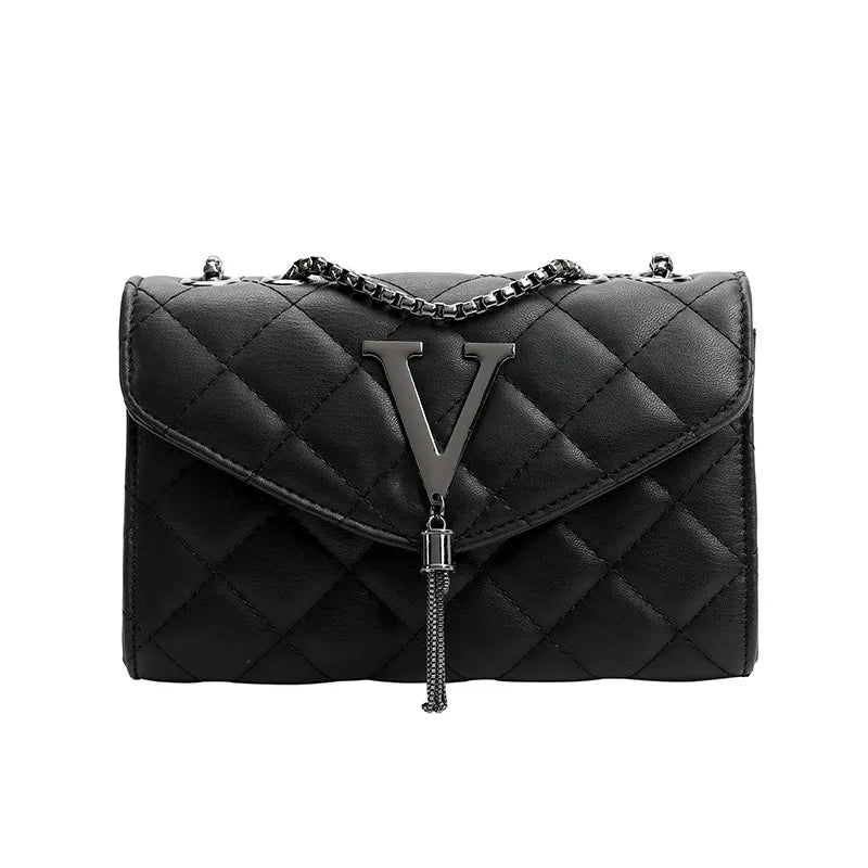 Bolsa Feminina de Luxo – Transversal e de Ombro em Couro PU com Design Matelassê e Tassel