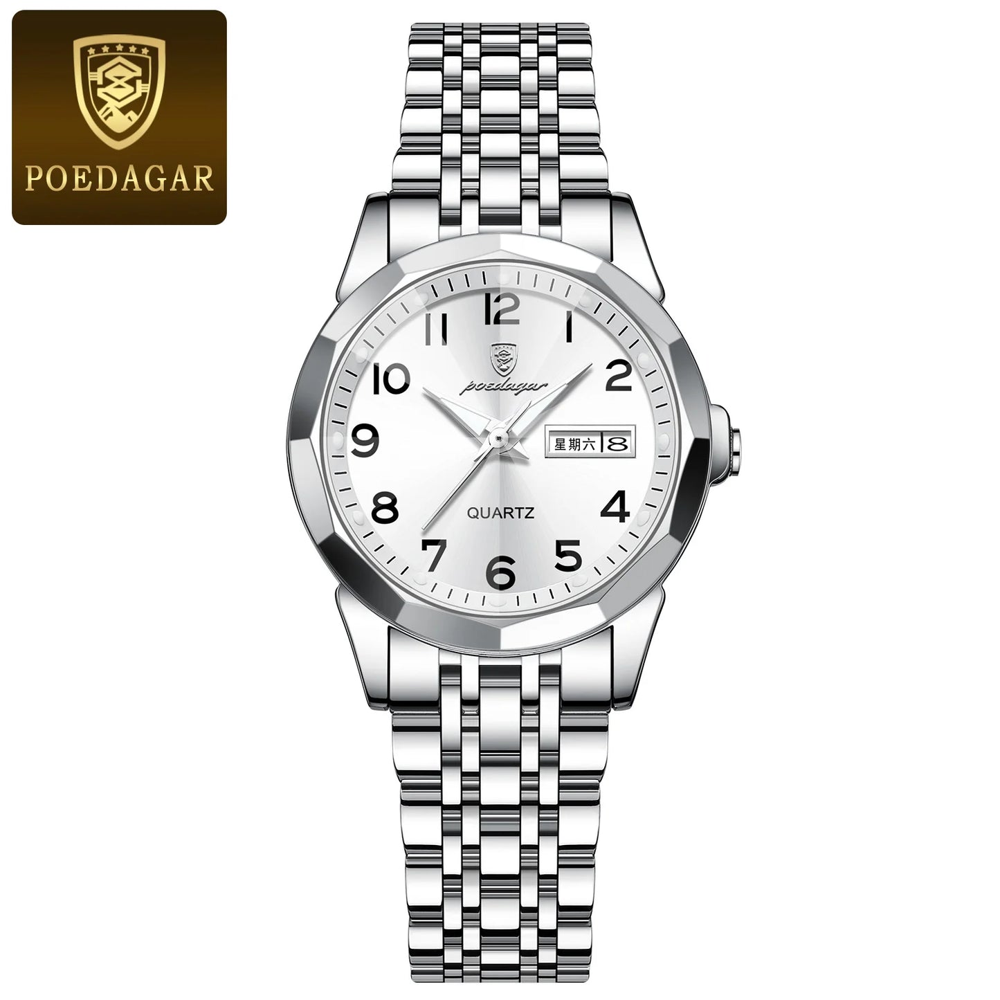 Relógio Feminino POEDAGAR Original – Quartzo em Aço Inoxidável, à Prova d’Água e Fashion