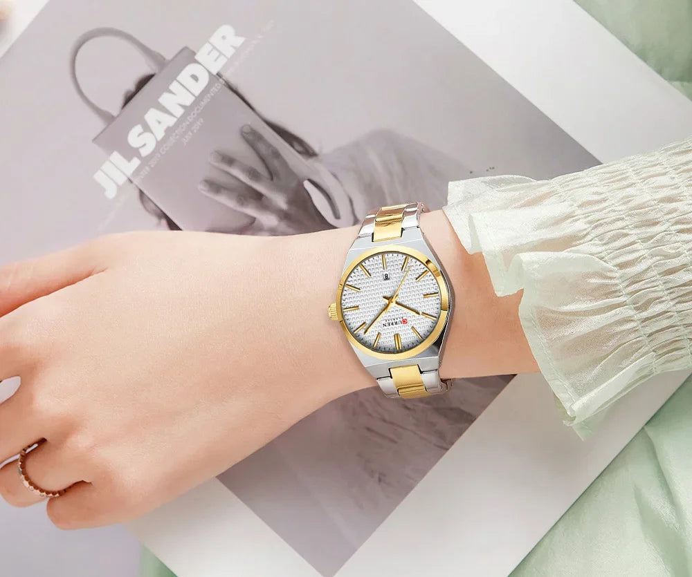 Relógio Feminino CURREN Quartz – Elegante com Pulseira de Aço Inoxidável e Mostrador “Love”
