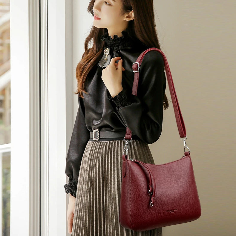 Bolsa Feminina de Ombro em Couro Macio – Designer de Luxo, Elegante e Versátil