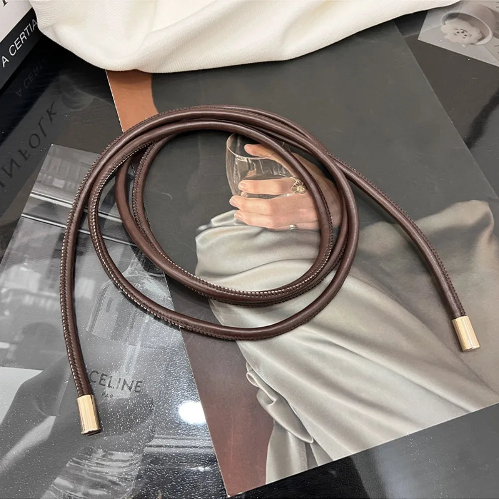 Cinto Fino em Couro PU – Estilo Laço Sem Furos para Vestidos, Jeans e Calças
