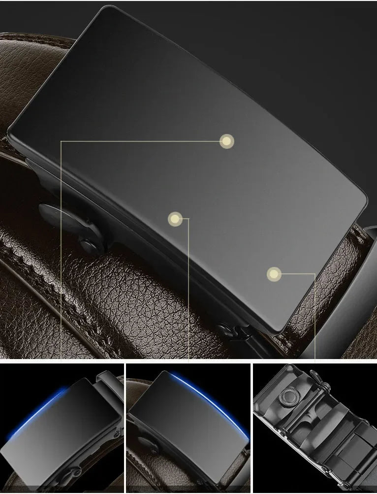 Cinto Masculino com Fivela Automática – Elegante para Negócios e Casual em Couro PU