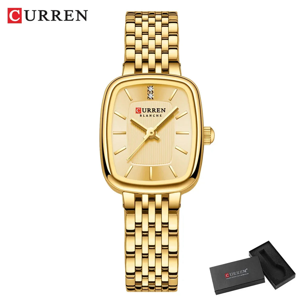 Relógio Feminino CURREN Quartz – Fashion em Aço Inoxidável com Design Retangular e Resistente à Água