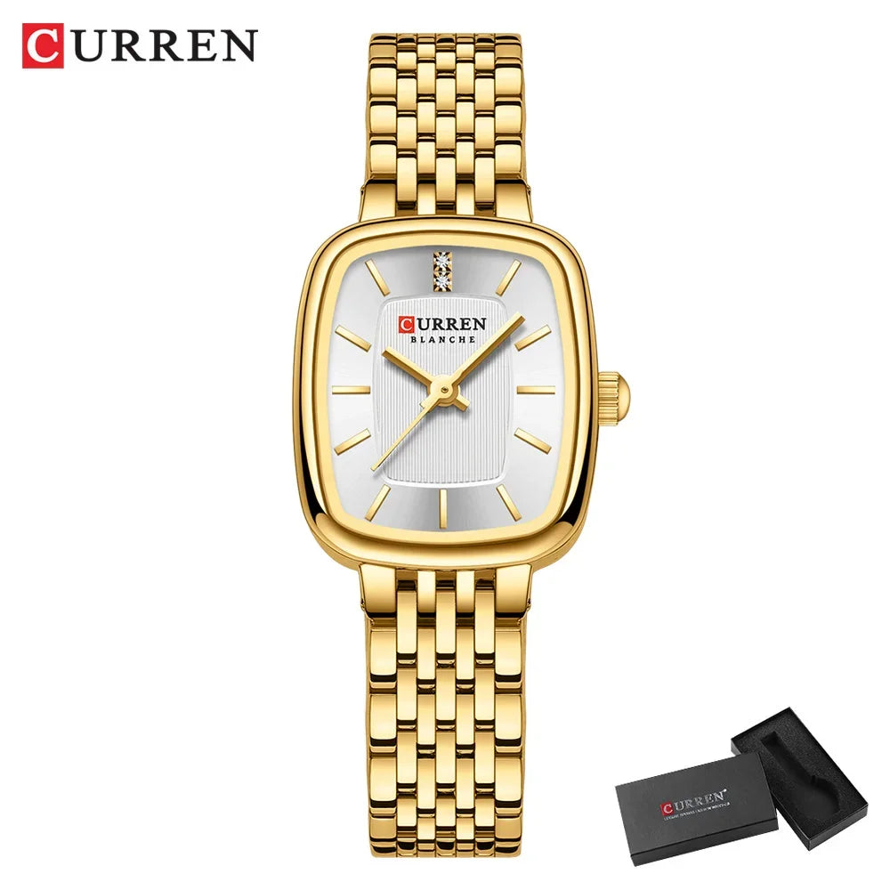 Relógio Feminino CURREN Quartz – Fashion em Aço Inoxidável com Design Retangular e Resistente à Água