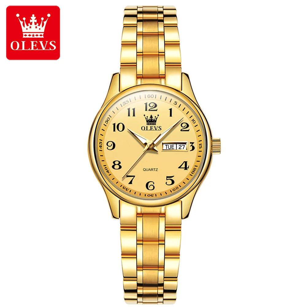 Relógio Feminino OLEVS Quartz – Luxo com Pulseira de Aço Inoxidável, Data e Ponteiros Luminosos