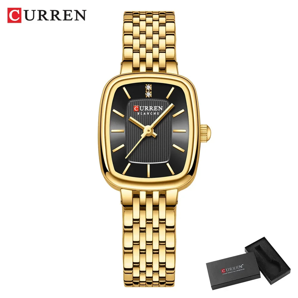 Relógio Feminino CURREN Quartz – Fashion em Aço Inoxidável com Design Retangular e Resistente à Água