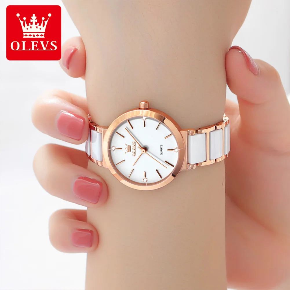 Relógio Feminino OLEVS – Luxo com Pulseira Tipo Cerâmica e Design Elegante à Prova d’Água