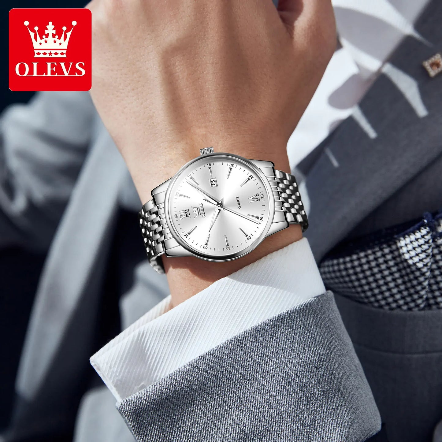Relógio Masculino OLEVS Luxo – Quartzo em Aço Inoxidável Fashion Business à Prova d’Água