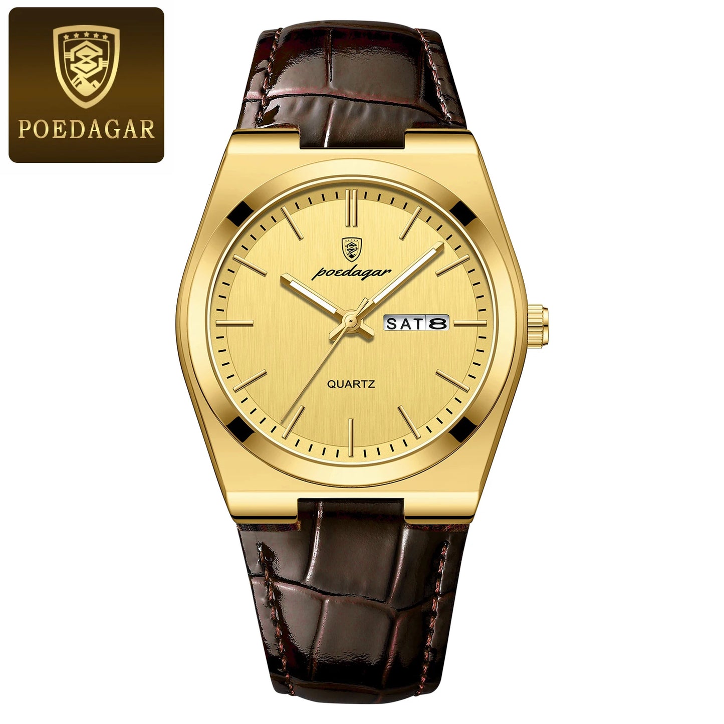 Relógio Masculino POEDAGAR Luxo – Quartzo em Couro Fashion Casual com Data e à Prova d’Água