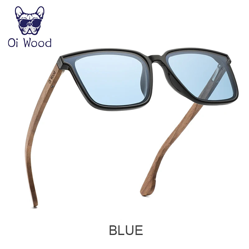 Óculos de Sol Quadrado Oi Wood – Madeira Natural, Lentes Polarizadas UV400, Luxo e Estilo Elegante Unissex