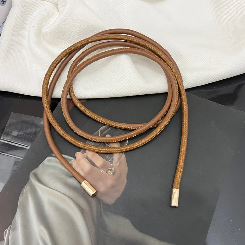 Cinto Fino em Couro PU – Estilo Laço Sem Furos para Vestidos, Jeans e Calças
