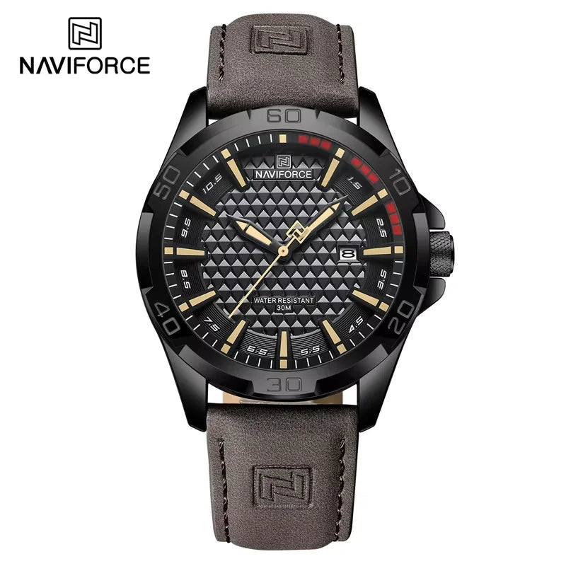 Relógio Masculino NAVIFORCE NF8023 – Quartzo Esportivo com Couro PU, Calendário e à Prova d’Água