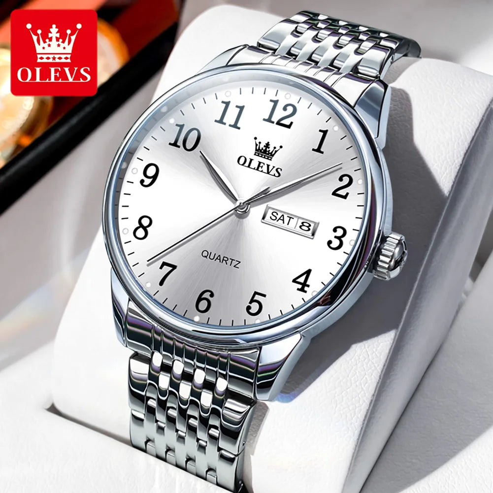 Relógio Masculino OLEVS Clássico – Quartzo com Pulseira de Couro Fashion Business à Prova d’Água