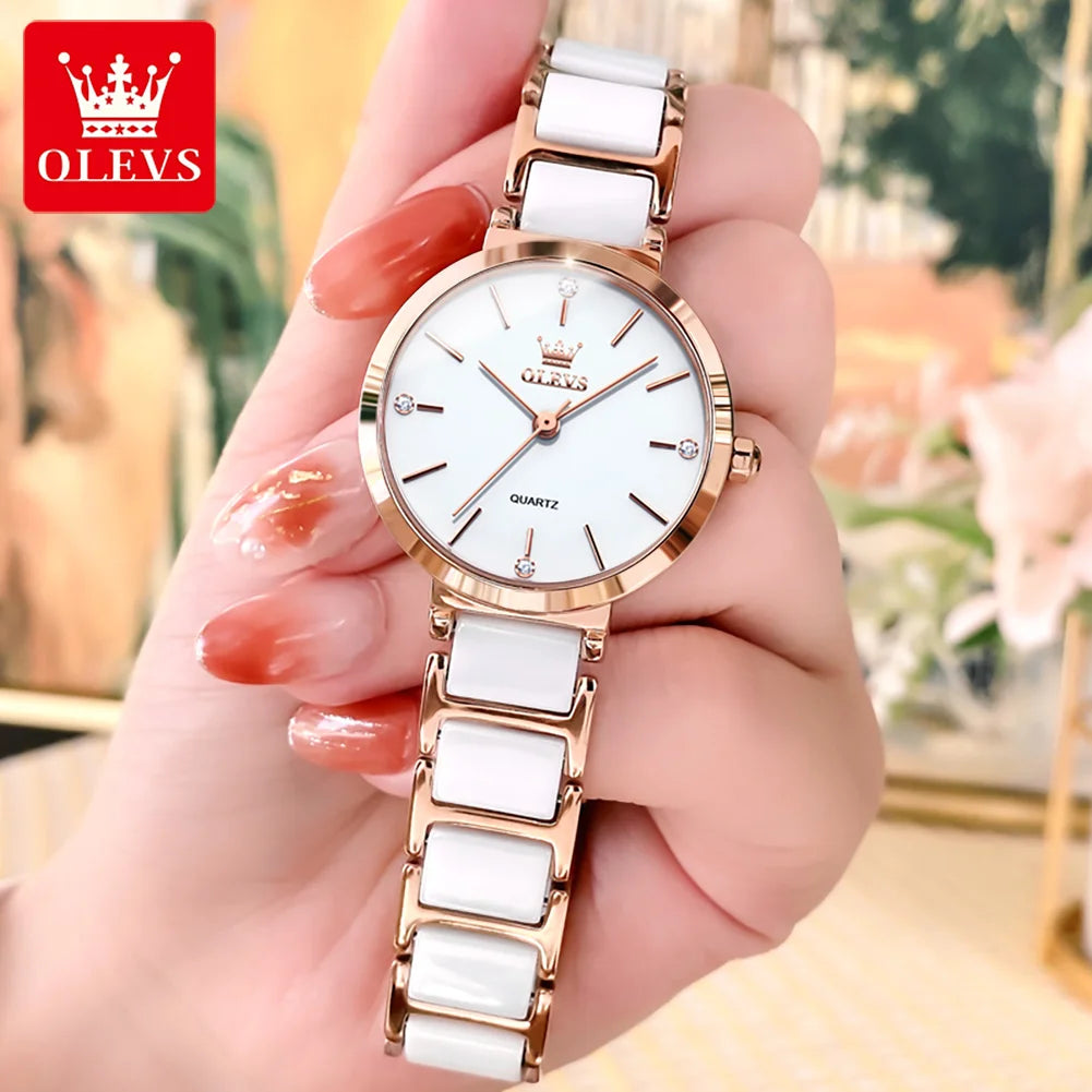 Relógio Feminino OLEVS – Luxo com Pulseira Tipo Cerâmica e Design Elegante à Prova d’Água