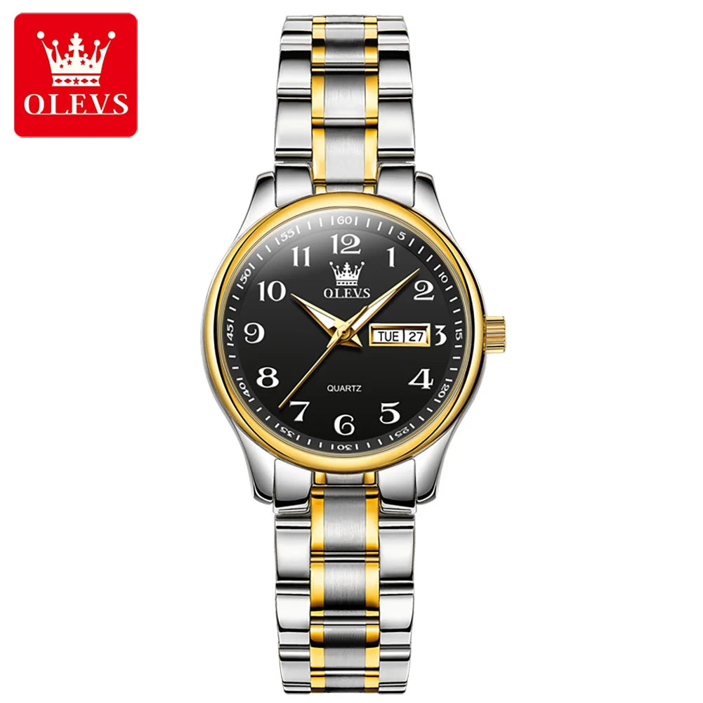 Relógio Feminino OLEVS Quartz – Luxo com Pulseira de Aço Inoxidável, Data e Ponteiros Luminosos
