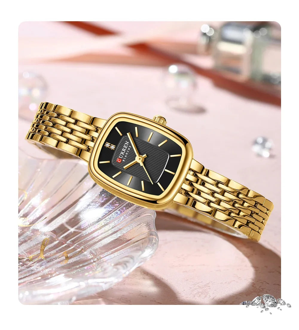 Relógio Feminino CURREN Quartz – Fashion em Aço Inoxidável com Design Retangular e Resistente à Água