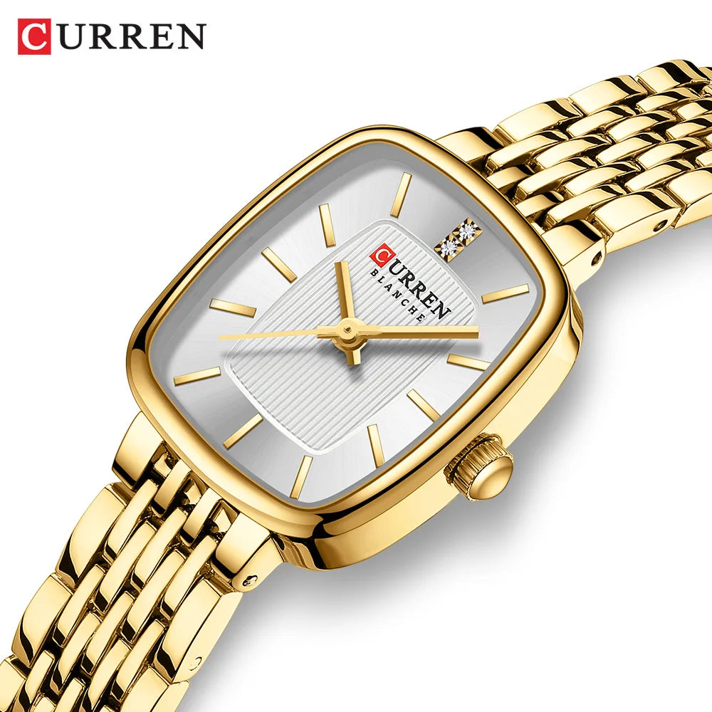 Relógio Feminino CURREN Quartz – Fashion em Aço Inoxidável com Design Retangular e Resistente à Água