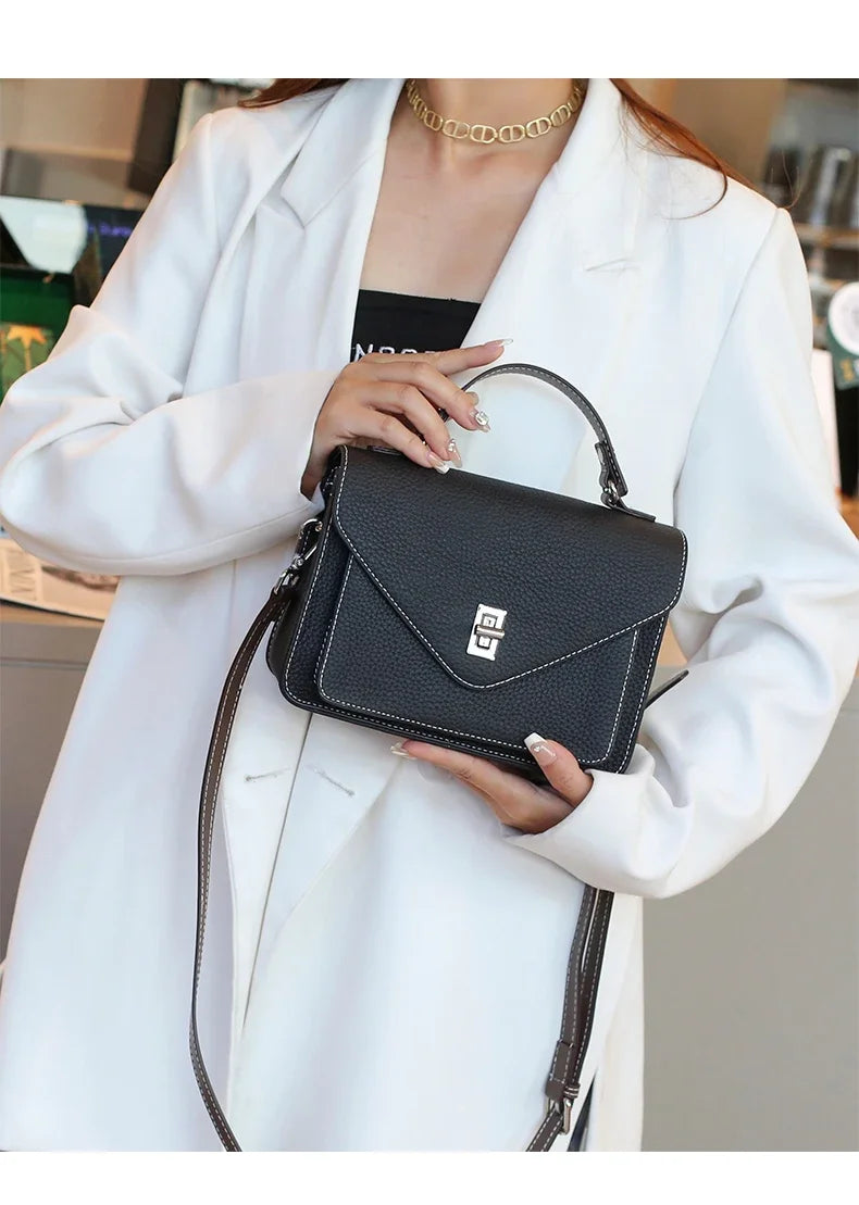 Bolsa Feminina em Couro Legítimo – Grande Capacidade, Estilo Retrô Casual e Elegante