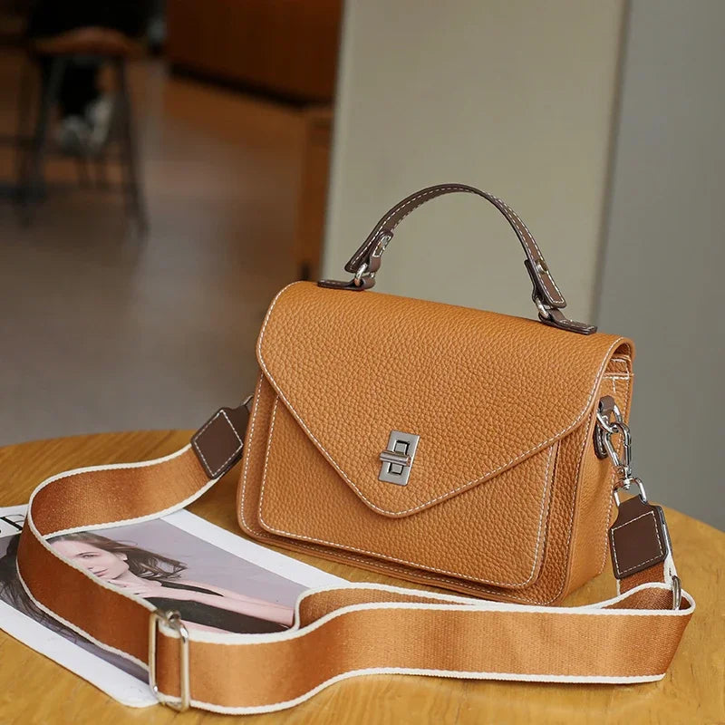 Bolsa Feminina em Couro Legítimo – Grande Capacidade, Estilo Retrô Casual para Ombro e Mão