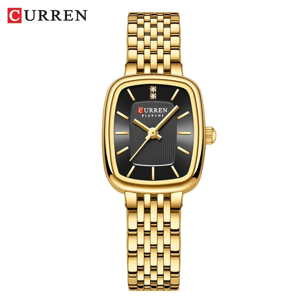 Relógio Feminino CURREN Quartz – Fashion em Aço Inoxidável com Design Retangular e Resistente à Água