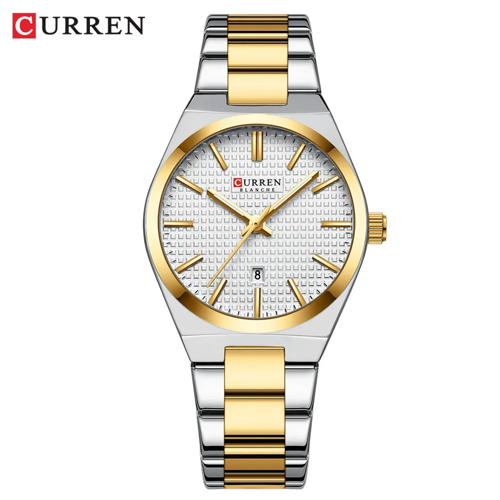 Relógio Feminino CURREN Quartz – Elegante com Pulseira de Aço Inoxidável e Mostrador “Love”