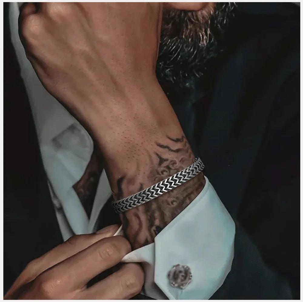 Pulseira Masculina Aço Inoxidável Bali – Corrente Dupla Franco Foxtail Estilo Trendy