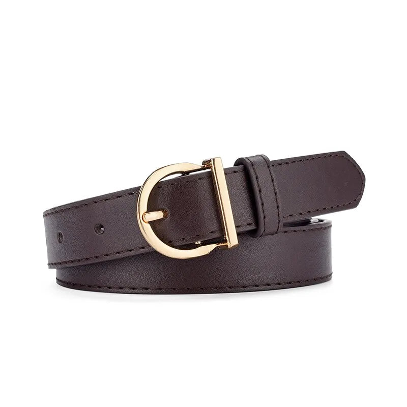Cinto Feminino Fino com Fivela de Pino – Couro PU Macio, Luxo Elegante para Jeans e Calças Cargo