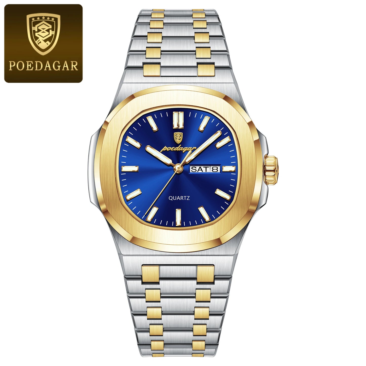 Relógio Masculino POEDAGAR Casual Luxo – Quartzo com Caixa Quadrada em Aço Inoxidável à Prova d’Água