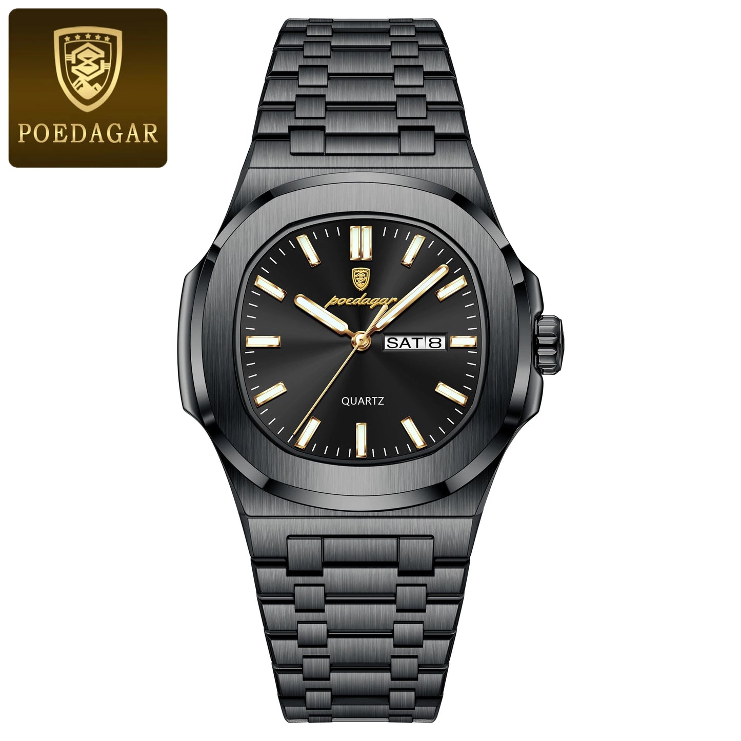 Relógio Masculino POEDAGAR Casual Luxo – Quartzo com Caixa Quadrada em Aço Inoxidável à Prova d’Água