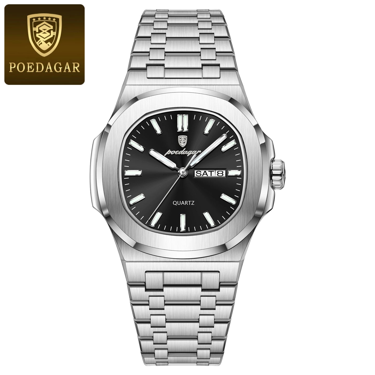 Relógio Masculino POEDAGAR Casual Luxo – Quartzo com Caixa Quadrada em Aço Inoxidável à Prova d’Água