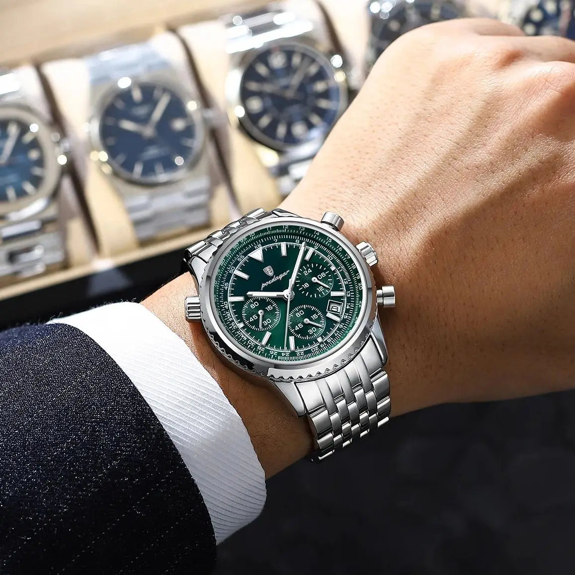 Relógio Masculino de Luxo POEDAGAR – Quartzo Militar em Aço Inoxidável, Cronógrafo com Data e Ponteiros Luminosos, À Prova d’Água
