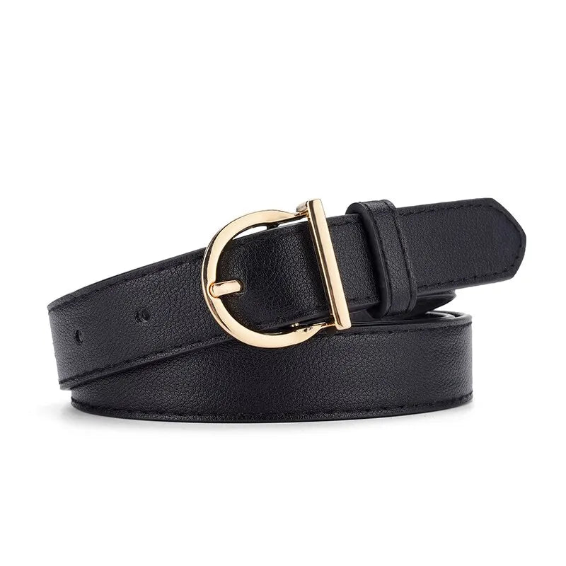 Cinto Feminino Fino com Fivela de Pino – Couro PU Macio, Luxo Elegante para Jeans e Calças Cargo