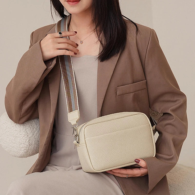 Bolsa Transversal Feminina Multi-Camadas em Couro PU – Fashion, Alça Larga e Confortável