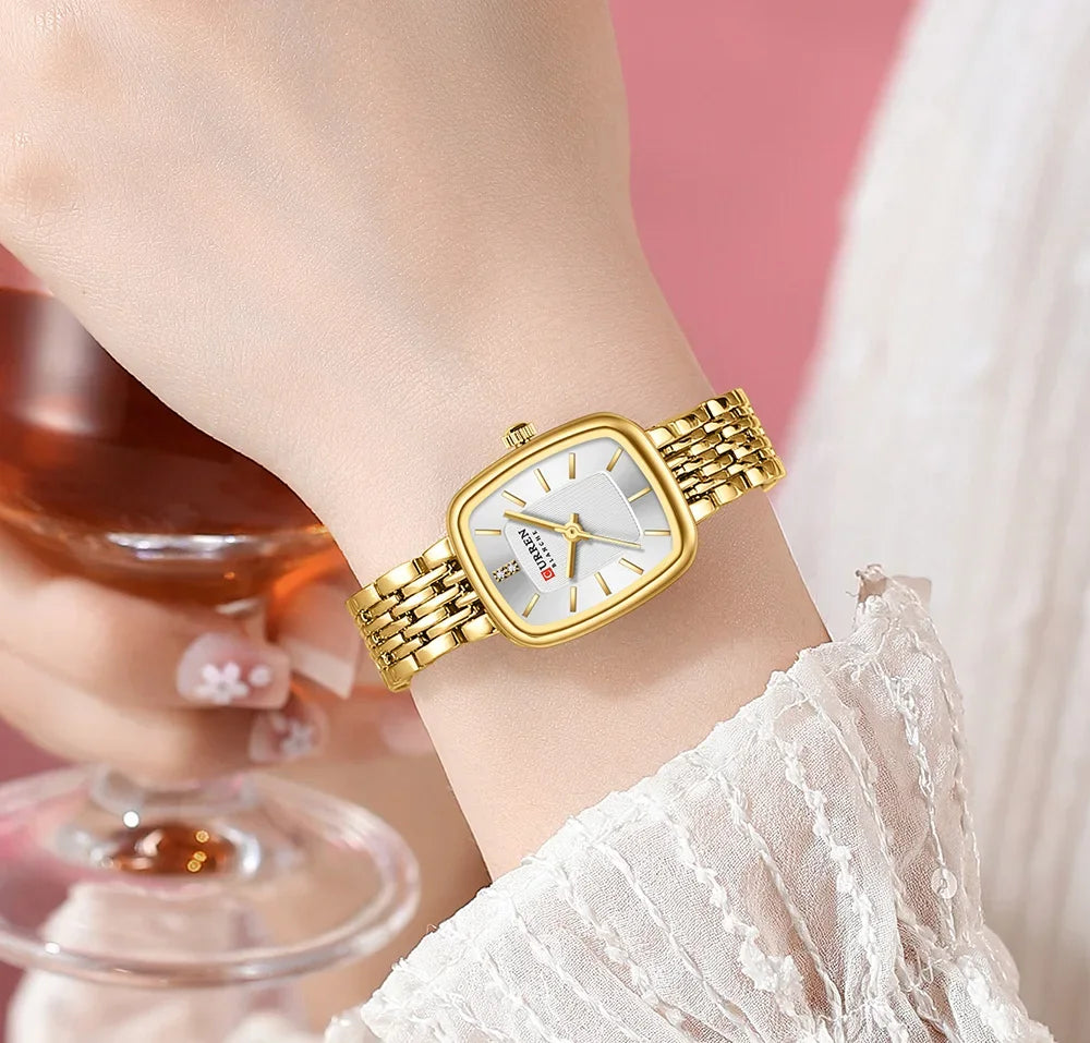 Relógio Feminino CURREN Quartz – Fashion em Aço Inoxidável com Design Retangular e Resistente à Água