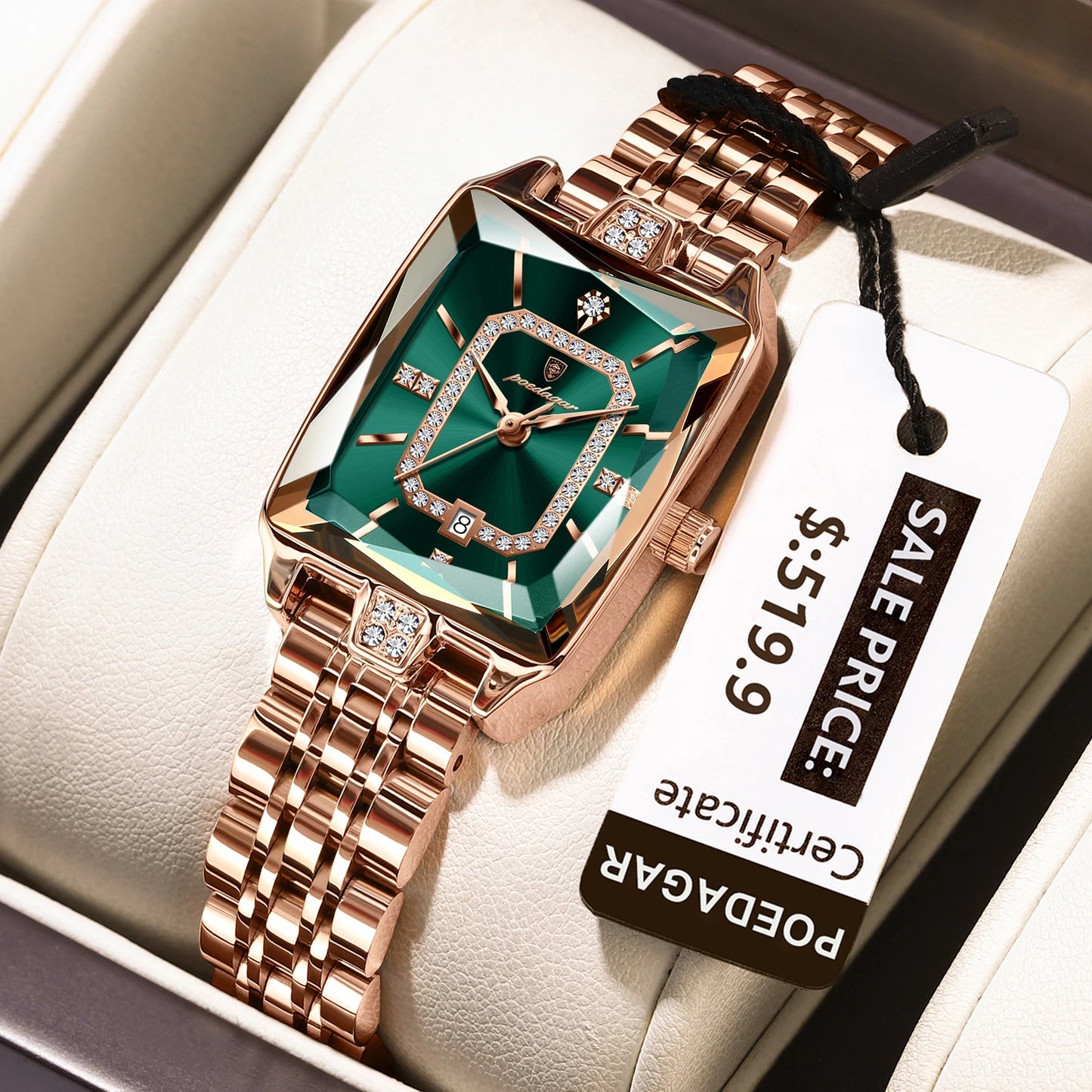 Relógio Feminino POEDAGAR – Luxo e Fashion, Aço Inoxidável, Data Automática e à Prova d’Água – Presente Elegante