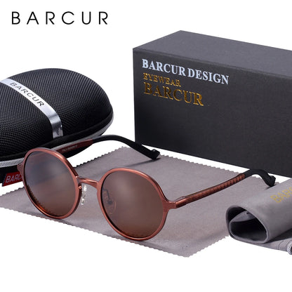 Óculos de Sol Redondo BARCUR Retrô Vintage UV400 – Luxo Masculino e Feminino