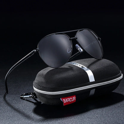 Óculos de Sol Masculino BARCUR – Polarizado, UV400, Liga de Alumínio, Estilo Oval Clássico e Elegante