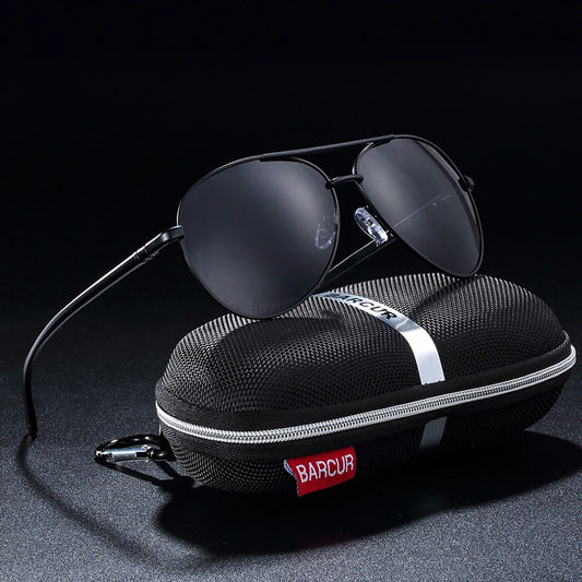 Óculos de Sol Masculino BARCUR – Polarizado, UV400, Liga de Alumínio, Estilo Oval Clássico e Elegante