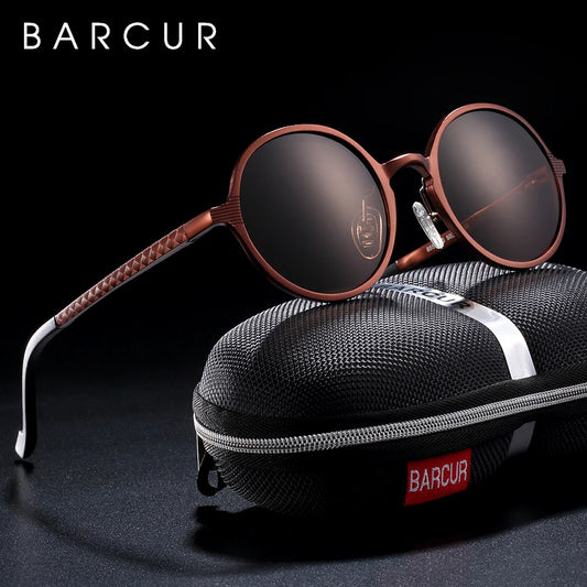 Óculos de Sol Redondo BARCUR Retrô Vintage UV400 – Luxo Masculino e Feminino