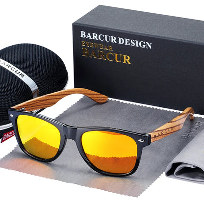 Óculos de Sol Masculino BARCUR Polarizado – Madeira Zebra Feito à Mão com Estojo