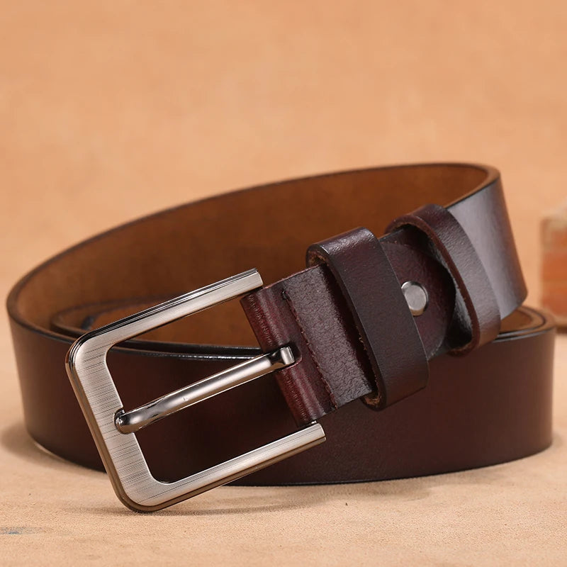 Cinto Masculino Plus Size HALOCOWCOW – Couro Legítimo com Fivela Clássica e Tamanhos Grandes