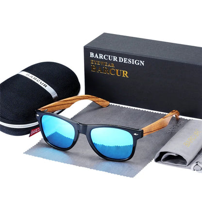 Óculos de Sol Masculino BARCUR Polarizado – Madeira Zebra Feito à Mão com Estojo