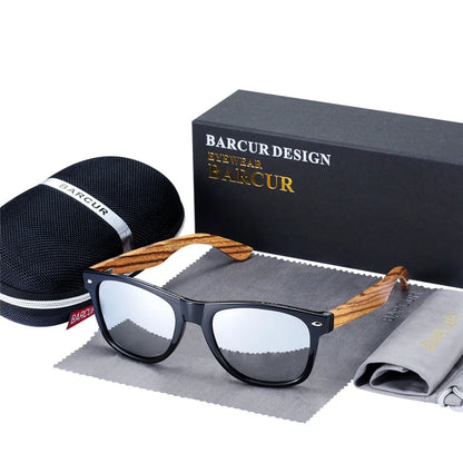 Óculos de Sol Masculino BARCUR Polarizado – Madeira Zebra Feito à Mão com Estojo