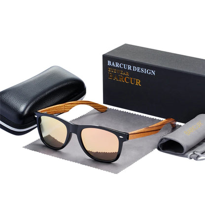 Óculos de Sol Masculino BARCUR Polarizado – Madeira Zebra Feito à Mão com Estojo