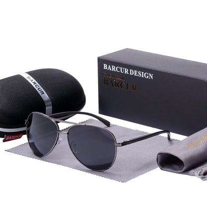 Óculos de Sol Masculino BARCUR – Polarizado, UV400, Liga de Alumínio, Estilo Oval Clássico e Elegante