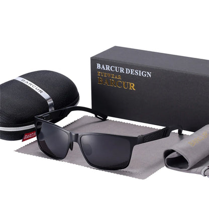 Óculos de Sol Masculino BARCUR – Polarizado, UV400, Alumínio e Magnésio, Estilo Retangular Esportivo de Luxo