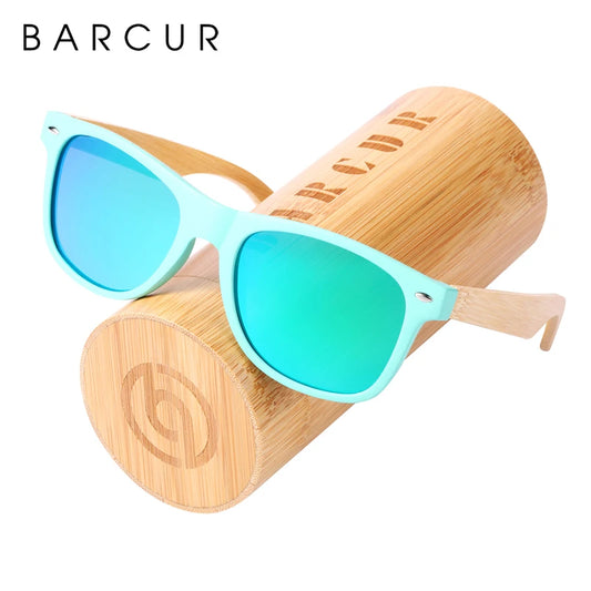 Óculos de Sol Masculino BARCUR – Polarizado em Bambu com Proteção UV400 e Armação Verde