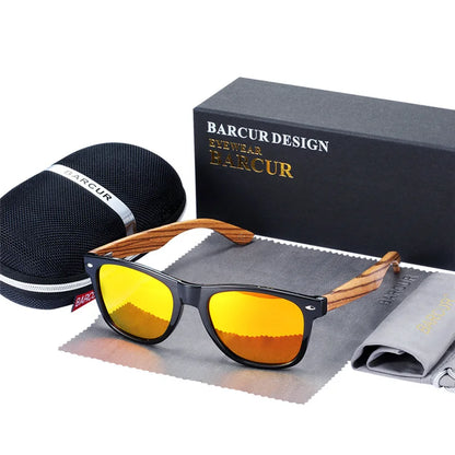Óculos de Sol Masculino BARCUR Polarizado – Madeira Zebra Feito à Mão com Estojo