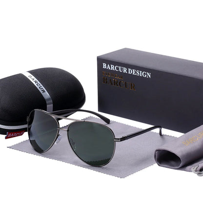 Óculos de Sol Masculino BARCUR – Polarizado, UV400, Liga de Alumínio, Estilo Oval Clássico e Elegante